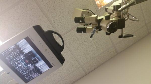 Microscope and TV overhead.