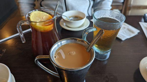 Lemon ice tea, hot milk tea  (hong kong style - my fav kind), house tea (complimentary) and egg drop soup (also complimentary)