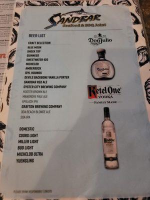 Bar menu