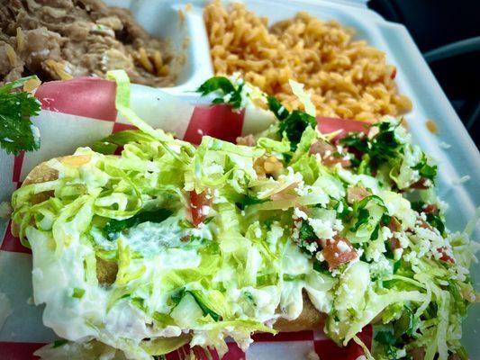 Chicken Floutas, rice & beans