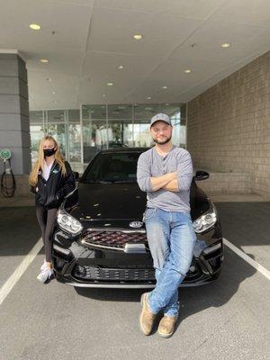 Congratulations Garrett Bosanko on a great Sunday morning purchase of this awesome 2021 #KiaForte, assisted by Marissa Mansch.