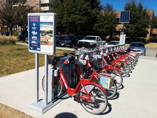 Bikes for rent from Fort Worth Bike Sharing. https://www.yelp.com/biz/fort-worth-bike-sharing-fort-worth