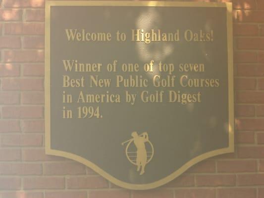 Old award from Golf Digest for being one of the best new public golf courses back in 94'