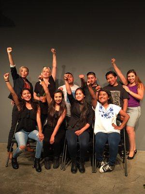 Kim with members of the Tequio Youth Group from MICOP (Mixteco/Indigenous Community Organizing Project) at the studio.