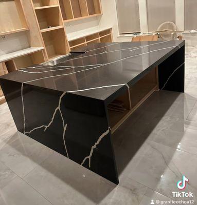 Marquina Midnight Quartz Kitchen Island.