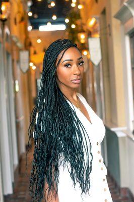 Goddess Braids made with Textured Tech Human Hair 'Natural Wave' Extensions