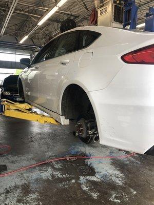 Car having all four tires replaced