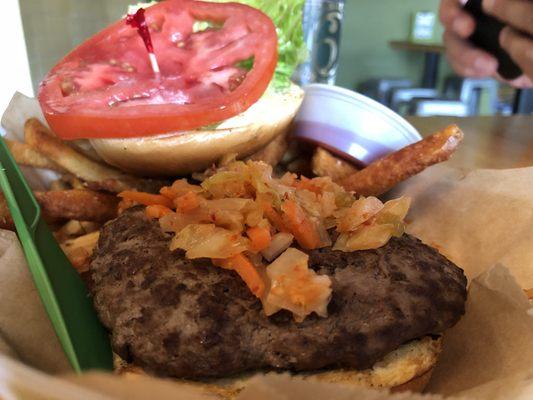 East Meets West Sixth at Smithtown Seafood with West Sixth Farm organic beef w/mushroom duxelles, Counterculture kimchi and ginger mayo.