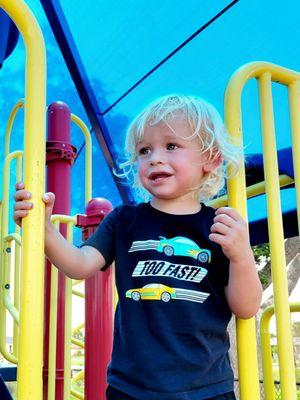 At this point Hudson is hot, sweating and pooped out. This kid can't get enough of this park and friends!