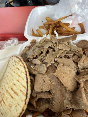 Enough meat to make 4 gyros and it has fries