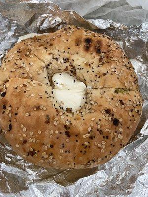 everything bagel toasted with cream cheese