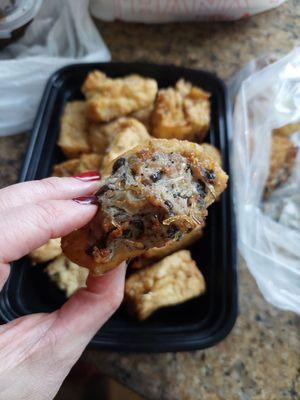 Tofu with stuffed meat and mushrooms