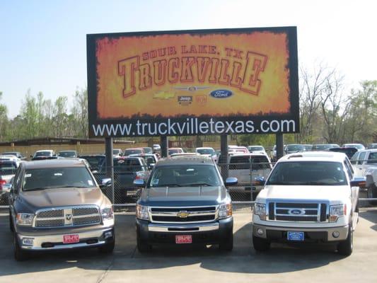 In Truckville we carry the Ram, Chevrolet and Ford line of trucks!