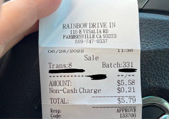 Receipt of BS non-cash charge, last time I checked restaurants / drive ins don't have air charges like phone or credit card companies.