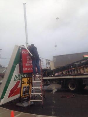 Wind storm today. Their sign blew over