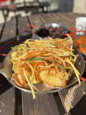 Homemade Handmade Fried Set (L) - a lot of squid (a plus), crispy & yummy kimari & sweet potato!