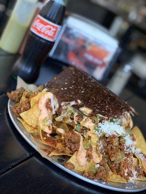 Nachos with carne asada & al pastor