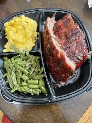 Ribs, Mac and cheese and greens