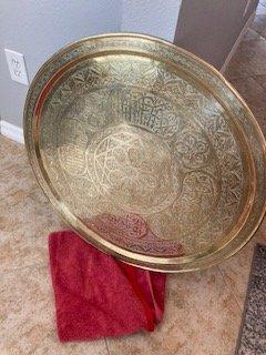 1900's vintage 29" middle eastern moroccan brass tray hand hammered