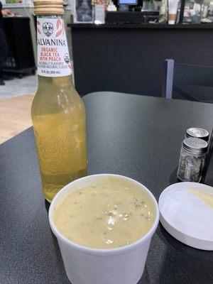 Broccoli cheese soup ,peach tea