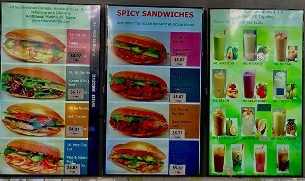 Vietnamese Sandwiches Billboard Menu #3 - #5 + Smoothie Menu