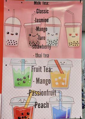 Milk tea & fruit tea with boba options