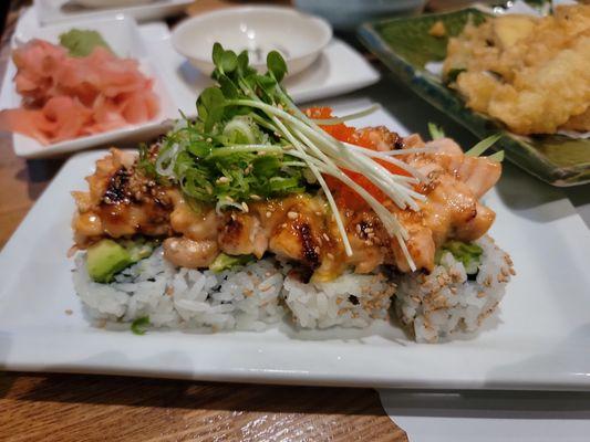 baked salmon cut roll ($15)