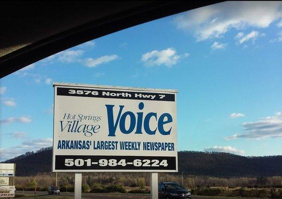 Sign outside the Hot Springs Village Voice office on Hwy 7.