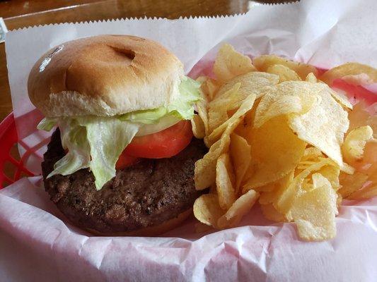 Massive grilled burger to order with my choice of fixins for $5.  You can't beat that with a stick!