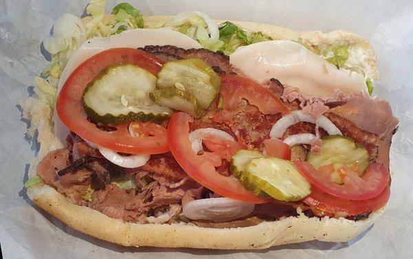 Roast Beef, Turkey, and Bacon on Garlic Herb Bread