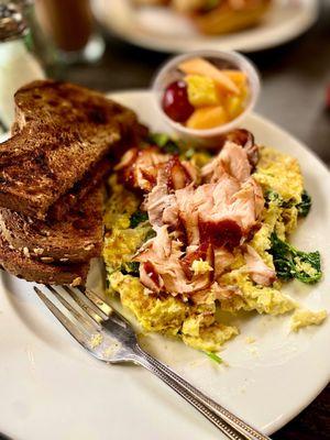 The salmon scramble, with their unique smoked salmon, is my favorite dish