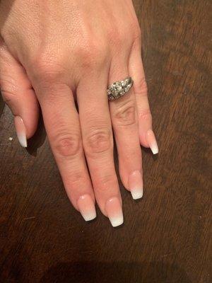 Ombré white tip acrylics with coffin cut