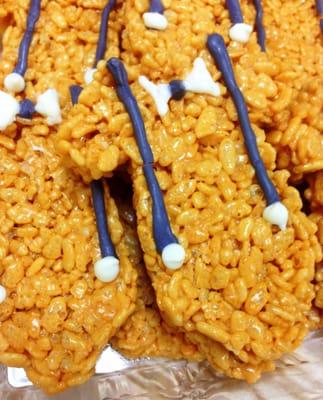 Onesie caramel vanilla rice crispy treats w/ suspenders and bowtie