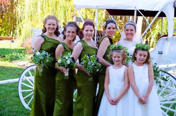 Bridesmaid bouquets and wreaths for the flower girls...