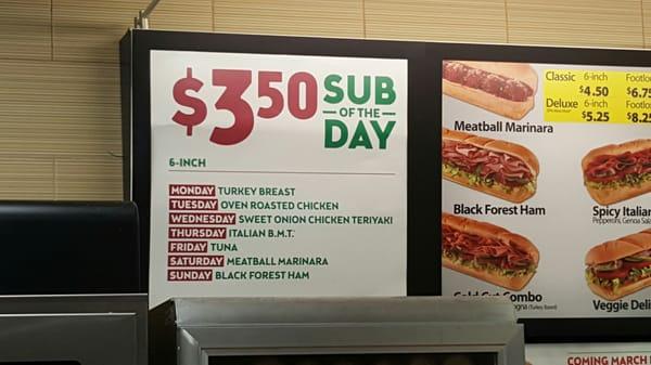 In case you need to know what sandwich will be $3.50