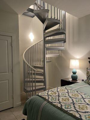 Spiral staircase to upstairs