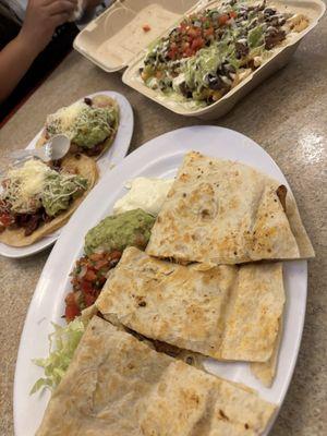 Quesadilla, mega tacos, & nacho fries