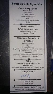 Food truck menu