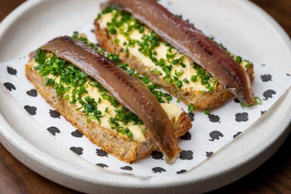 Anchovy Toast: Egg Butter, Anchovy, Chives & Toasted Sourdough