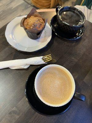 Latte, banana nut muffin & coffee