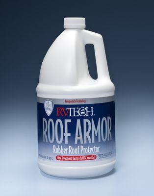 ROOF ARMOR UV Roof Protectant, use on Fiberglass, Rubber and Metal Roofs, to stop the transfer of oxidation to eliminate black streaks