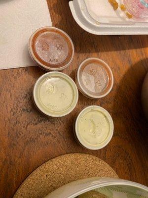 4 tiny condiments for oysters and an admiral platter. Plus attitude from staff.