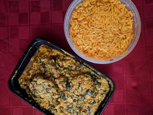 Egusi stew with chicken and jollof rice