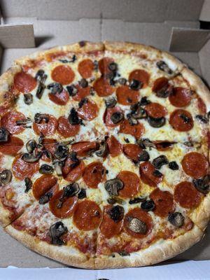 Pepperoni and fresh mushrooms.