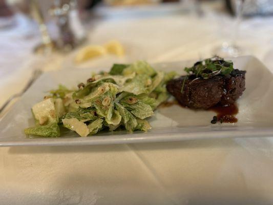 Steak Filet and Frites* substitute frites with Salad