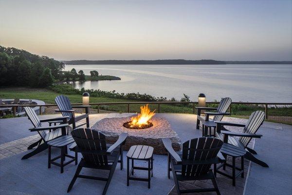 This fire pit is located to the left of the Restaurant's outdoor patio.