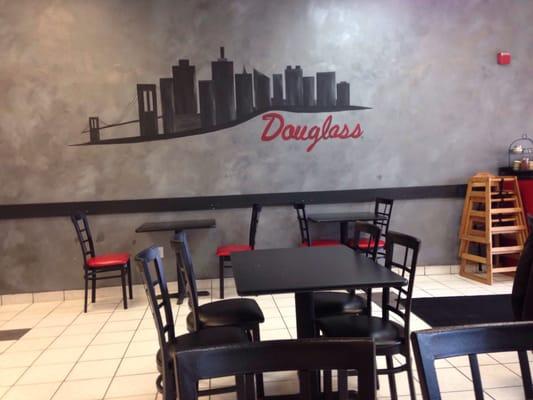 The hand painted skyline at Douglas Pizza.