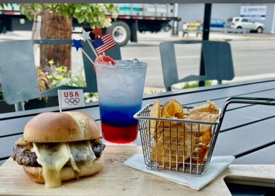 Burger fries outdoor seating