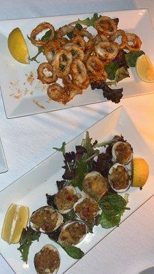 Calamari and baked clams.   Clams amazing