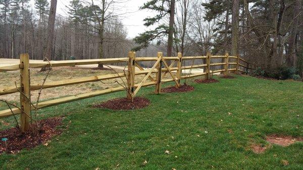 Diamond Rail/Split Rail Fence - It's rustic appearance is well suited for historical North Carolina & is available in 2-Rail and 3-Rail.